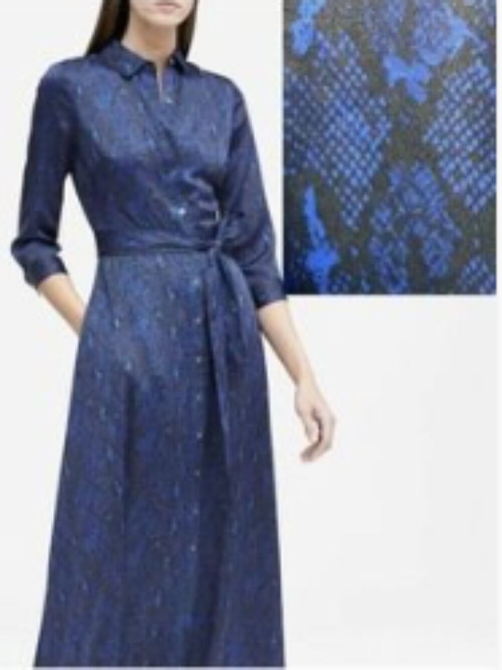 Sapphire Blue Snakeskin Print Banana Republic Button-Down Dress